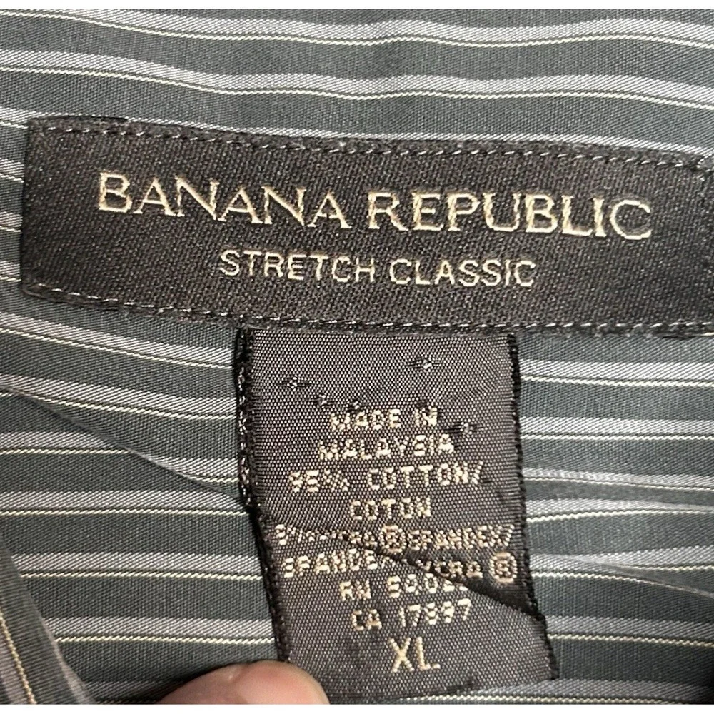 Vintage Banana Republic Mens XL Gray Striped‎ Long Sleeve Button Up Shirt